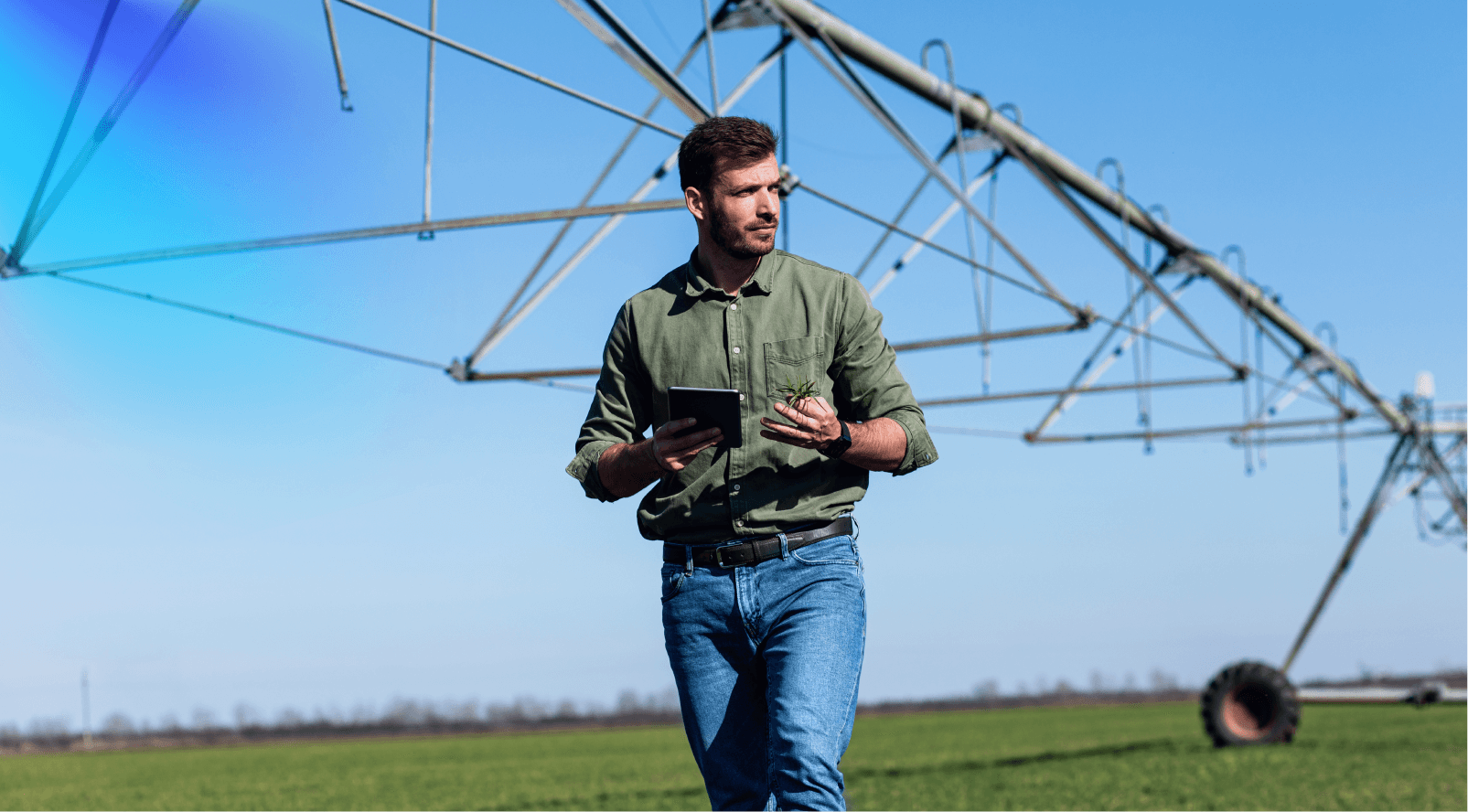 man walking through the field